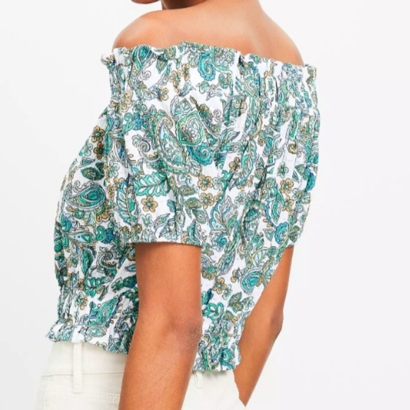 Paisley‎ Crinkle Jacquard Off The Shoulder Top loft top - Picture 2 of 5